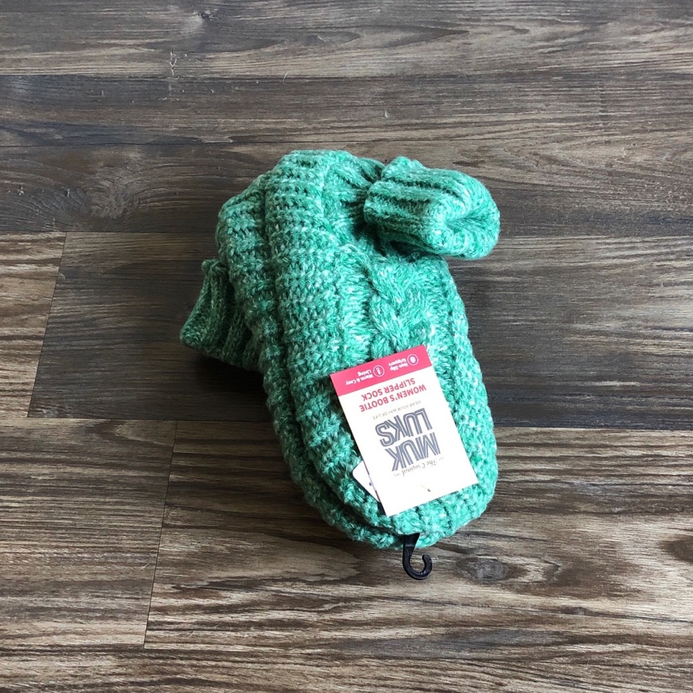NWT Muk Luks Slippers Fleece Booties 8.5-11 Green Knit